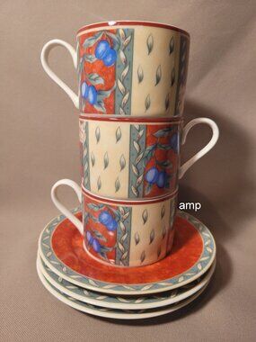 PTS International Interiors Provence (Lot of 3) Cup & Saucer Sets EXCELLENT!